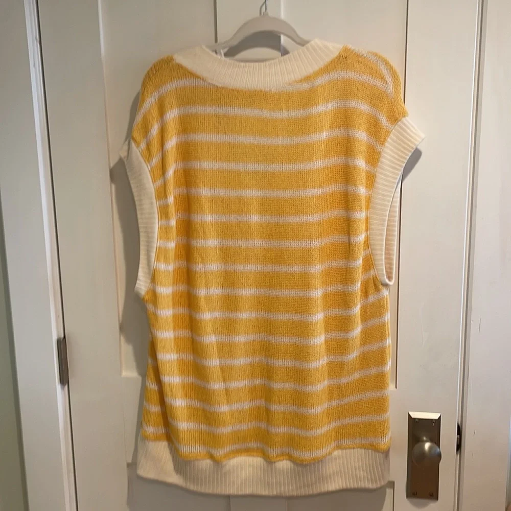 Zara Cream & Yellow Striped Vest V Neck - Picture 4 of 5